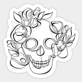 Minimalistic Continuous Line Skull with Poppies Sticker